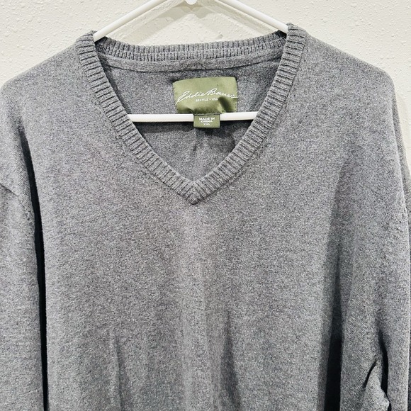Vintage Eddie Bauer XXL Mens Gray V-Neck Cotton Cashmere Blend Pullover Soft 90s - Picture 4 of 14